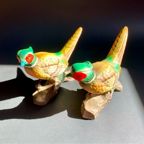 Vintage Set of Two Bisque Porcelain Pheasant Bird Figurines - Picture 1 of 12